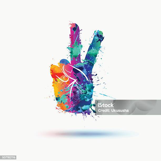 Vector Peace Hand Symbol In Watercolor Splashes Stock Illustration - Download Image Now - Symbols Of Peace, Peace Sign - Gesture, Backgrounds