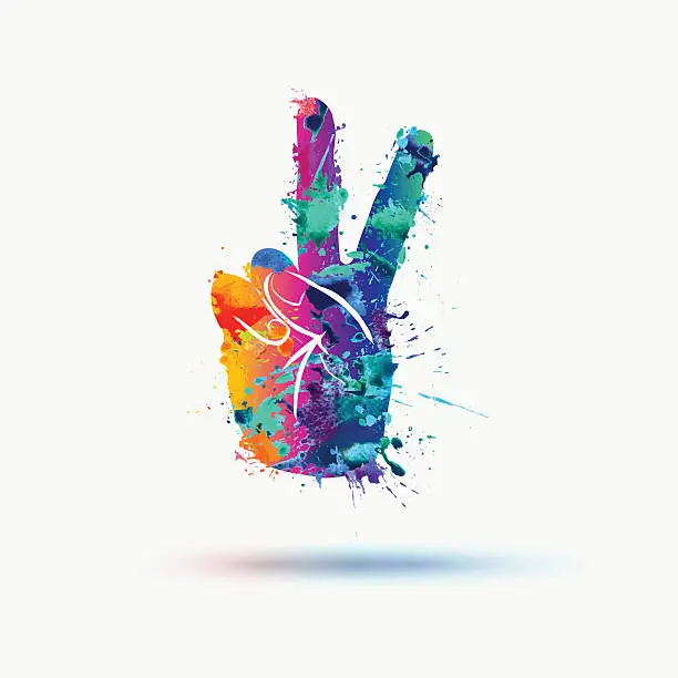 Vector illustration of Vector peace hand symbol in watercolor splashes