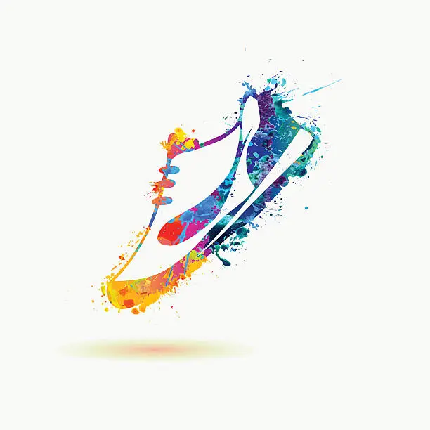 Vector illustration of Bright sport shoe - sneakers. Rainbow paint