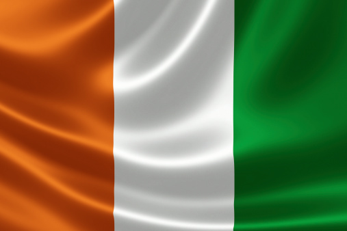 Close-up of the flag of Ivory Coast on satin texture.