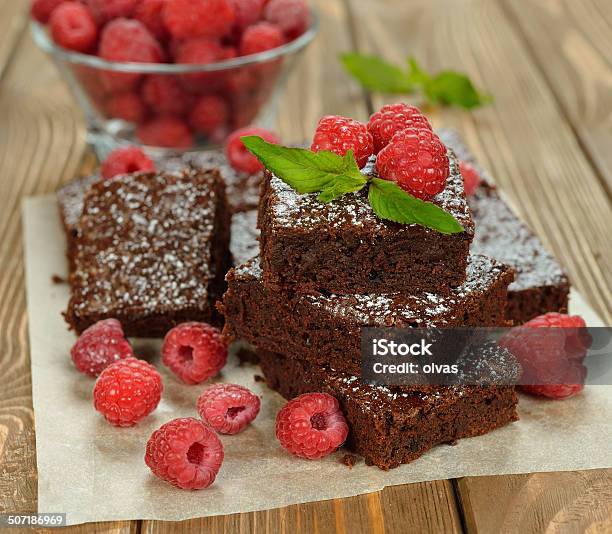 Chocolate Brownies With Raspberries Stock Photo - Download Image Now - Appetizer, Baked, Baked Pastry Item