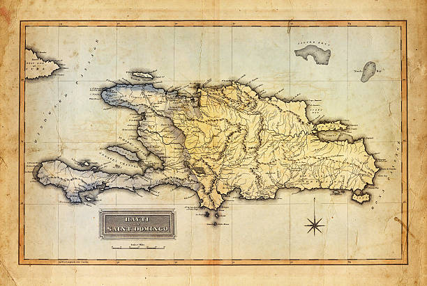 Map of Haiti and Saint Domingo 1823 Map of Haiti and Saint Domingo 1823. overlay with old sepia paper dominican republic map stock illustrations