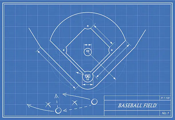 Vector illustration of baseball field on blueprint