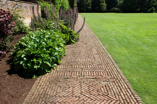 Red Brick Path Block Paving Image Pavedpathway Basketweave Diamond ...
