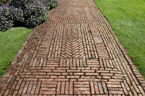 Red Brick Path Block Paving Image Pavedpathway Basketweave Diamond ...