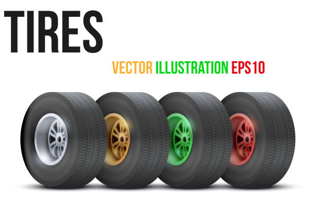 istock Set of sports car colorful wheels. Vector illustration 507191191