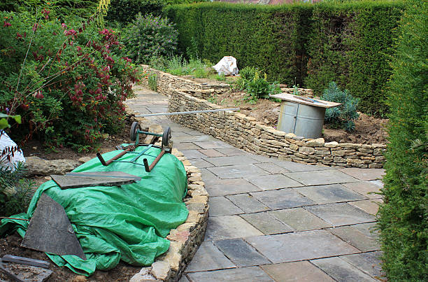 istock Garden under construction, raised beds, drystone walls, paving-stones, hardscaping / landscaping 507192077