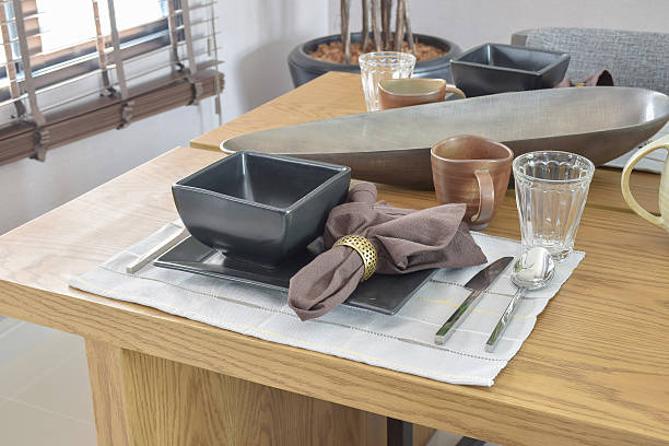 istock dining wooden table in modern home with elegant table setting 507203498