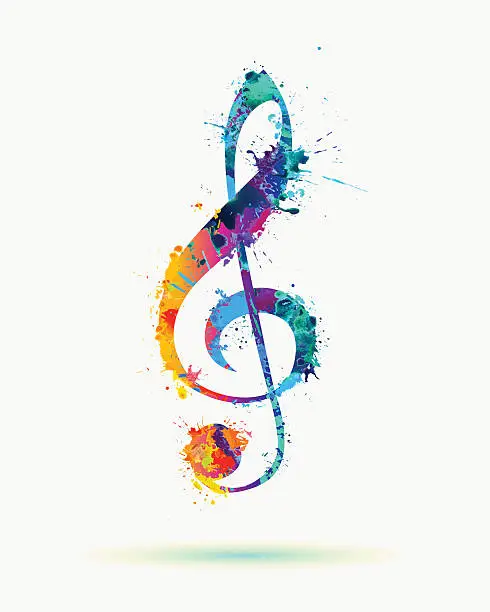 Vector illustration of watercolor treble clef