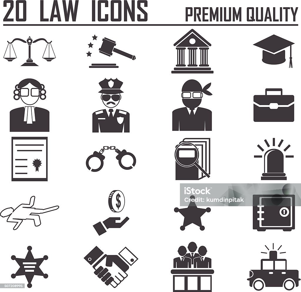 20 legale, legge e giustizia set di simboli - arte vettoriale royalty-free di Aula di tribunale