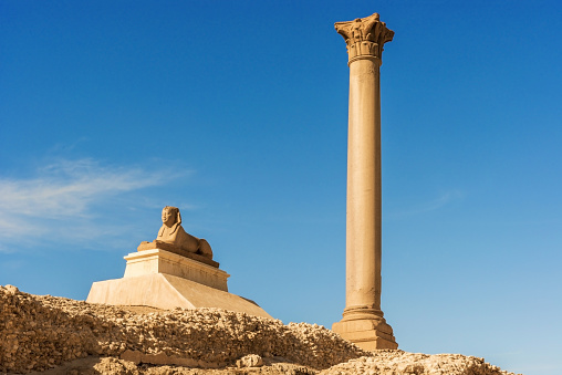 Pompey's Pillar is a Roman triumphal column in Alexandria, Egypt, and the largest of its type constructed outside the imperial capitals of Rome and Constantinople. It is one of the largest monolithic columns ever erected.