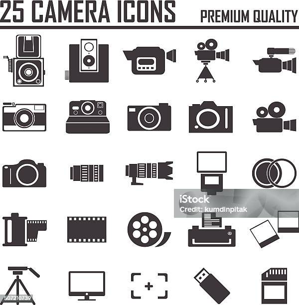 25 Camera Icons Premium Quality Stock Illustration - Download Image Now - Home Video Camera, Camera - Photographic Equipment, Retro Style