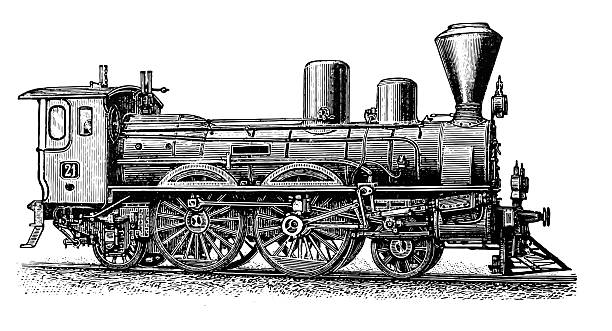 Steam locomotive Antique illustration of express locomotive for Austrian State Railways road going steam engine stock illustrations