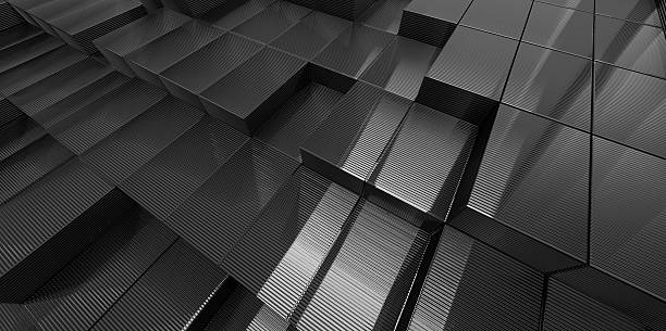 abstract monocromática blanco y negro fondo de bloques 3d de vidrio - focus on shadow staircase industry shadow fotografías e imágenes de stock