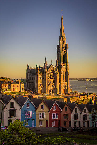 Sunset in the Cathedral Beautiful sunset and colors in the St Colmans Cathedral of Cobh in Ireland. county cork stock pictures, royalty-free photos & images