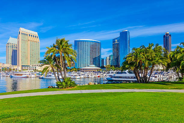 skyline de san diego, califórnia - san diego california skyline california san diego bay imagens e fotografias de stock