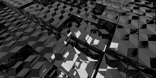 abstract monocromática blanco y negro fondo de bloques 3d de vidrio - focus on shadow staircase industry shadow fotografías e imágenes de stock