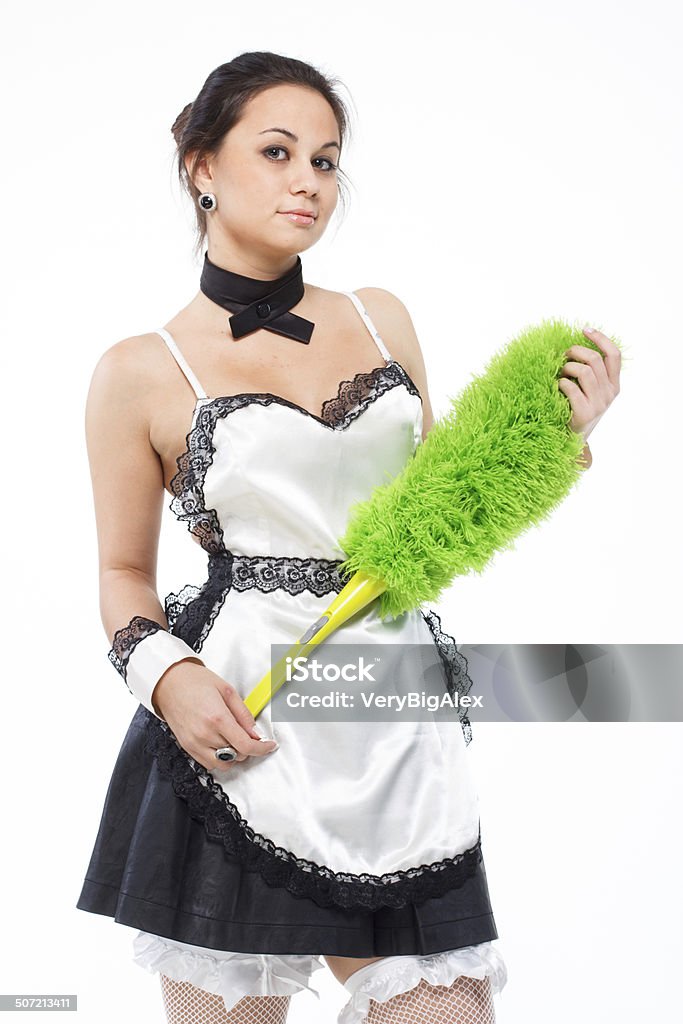 young happy beautiful woman maid - Stock Image young happy beautiful woman maid Adult Stock Photo