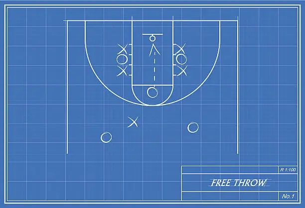 Vector illustration of free throw on blueprint