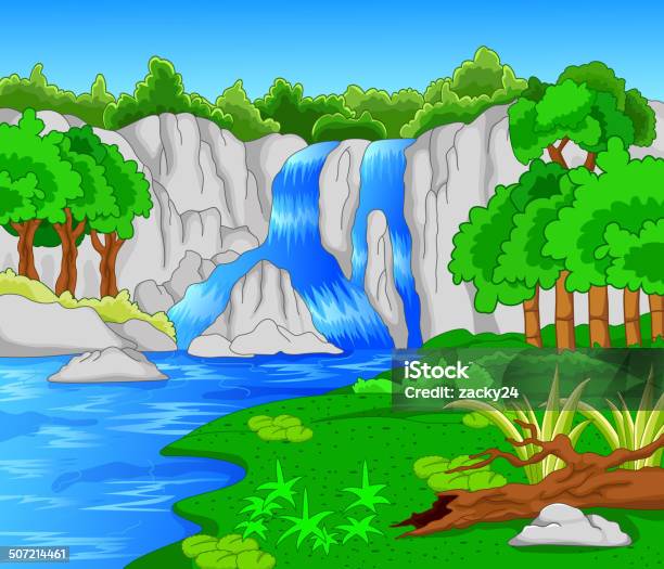 Beautiful Waterfall Stock Illustration - Download Image Now - Agricultural Field, Asian Culture, Autumn