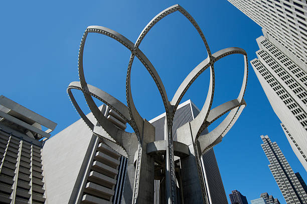 San Francisco, USA - June 28, 2014: Embarcadero Center is a commercial complex that consists of seven concrete towers built in late modern concrete brutalist architecture. Embarcadero Center is San Francisco’s premier destination for boutique shopping and outstanding restaurants.