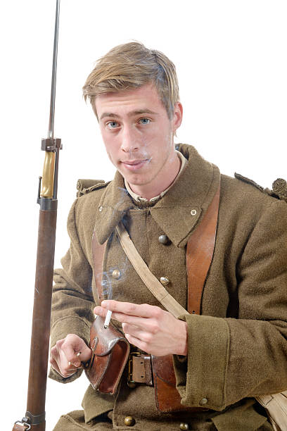 istock French soldier 1940s smoke a cigarette on the white background 507215320