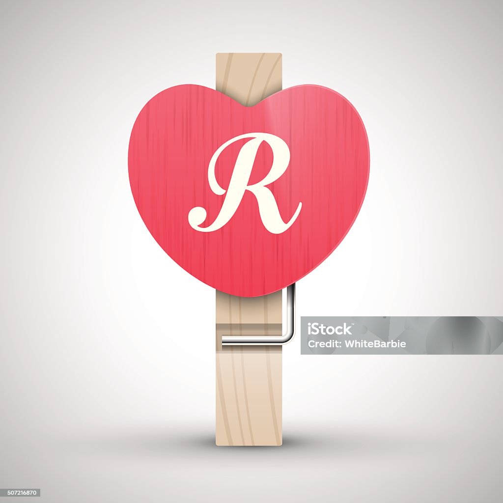 Clothes Wooden Heart Pin With Capital Letter R Vector Illustration ...