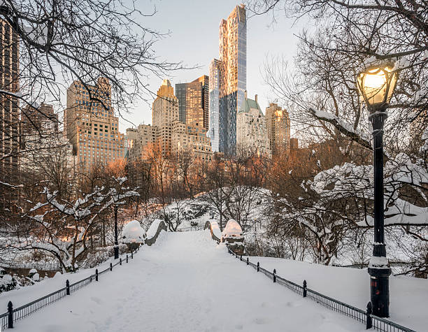 Gapstow bridge Central Park, New York City Gapstow Bridge is one of the icons of Central Park, Manhattan in New York City after snow storm new york snow stock pictures, royalty-free photos & images