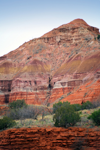 Palo Duro Canyon State Park, Texas, USA: Capitol Peak - rock strata cover the Permian age, Triassic age, Miocene-Pliocene age and Quarternary age - part of the Caprock Escarpment - Texas Panhandle - photo by M.Torres
