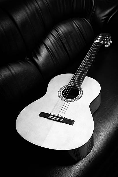 istock Acoustic Guitar on Black Leather Sofa 507239973