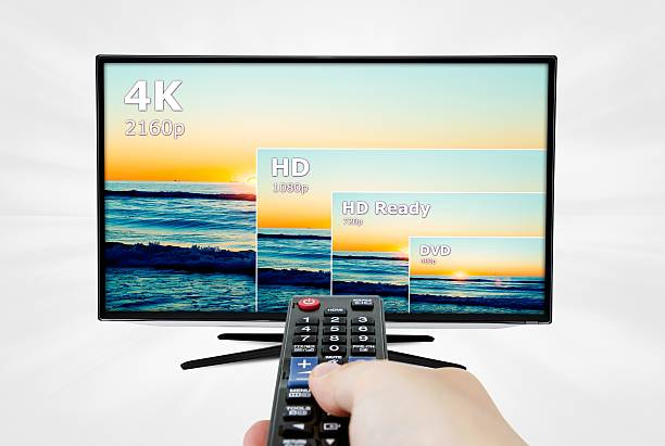 4 k tv экран с сравнение резолюций. - 720p стоковые фото и изображения