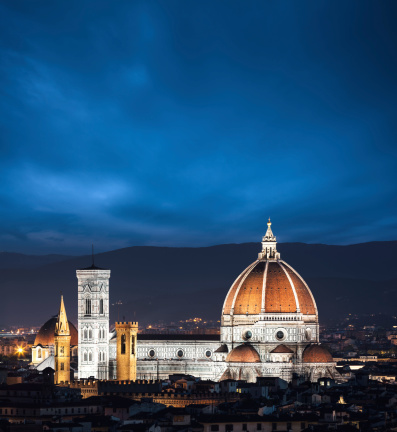 View on Duomo from Piazzale Michelangelo at dawn (Florence, Tuscany, Italy).