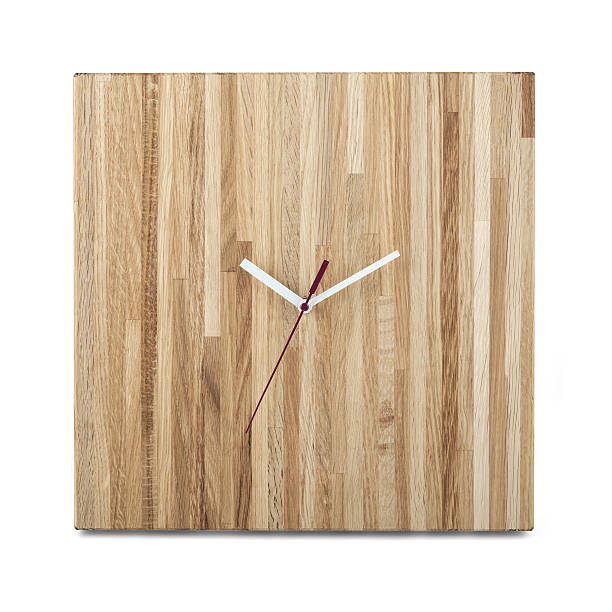 istock Simple wooden wall watch Square clock isolated on white background 507246530