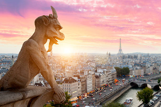 Paris skyline from Notre Dame de Paris Cathedral stock photo