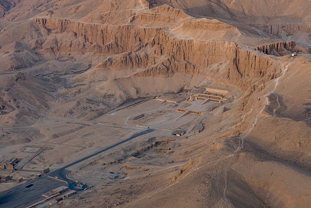 Bird eye's view Temple of Hatshepsut, Luxor, Egypt The bird eye's view of Temple of Hatshepsut at sunset moment, Luxor, Egypt temple of hatshepsut photos stock pictures, royalty-free photos & images