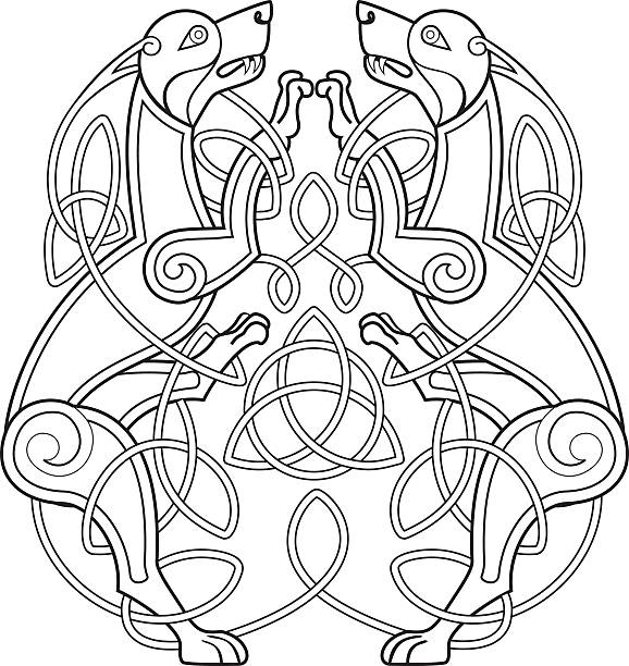кельтский собака с узлами - celtic style celtic culture dog spirituality stock illustrations