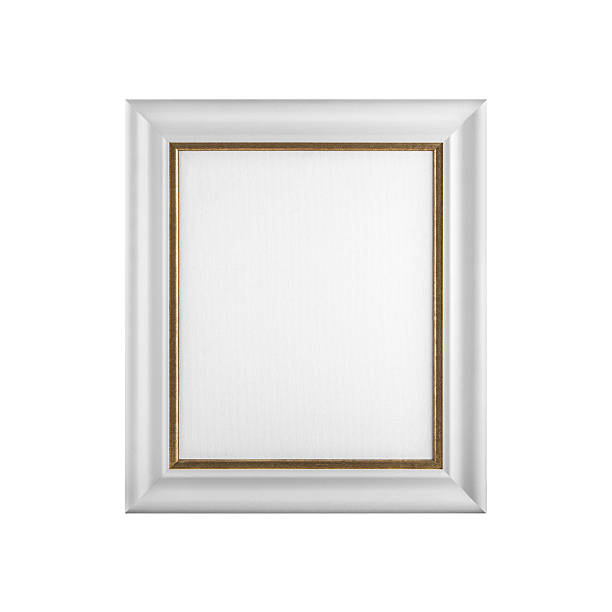 istock Classic wooden picture frame with blank canvas isolated on white 507249274
