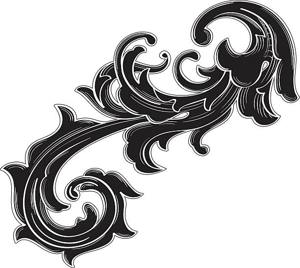 черный акант один лист - tendril fabolous curve pattern stock illustrations