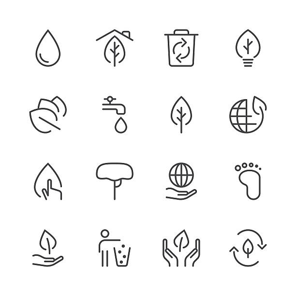экологической иконки набор 1/black линия серия - leaf human hand computer icon symbol stock illustrations