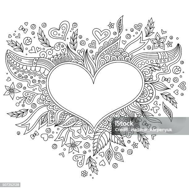 Coloring Page Flower Heart St Valentines Day Stock Illustration - Download Image Now - Coloring Book Page - Illlustration Technique, Heart Shape, Coloring