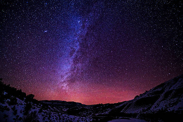 Mountains at Night with Milky Way Galaxy stock photo