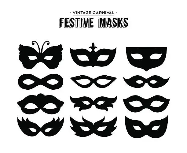 Vector illustration of Festive carnival silhouettes mask set isolated