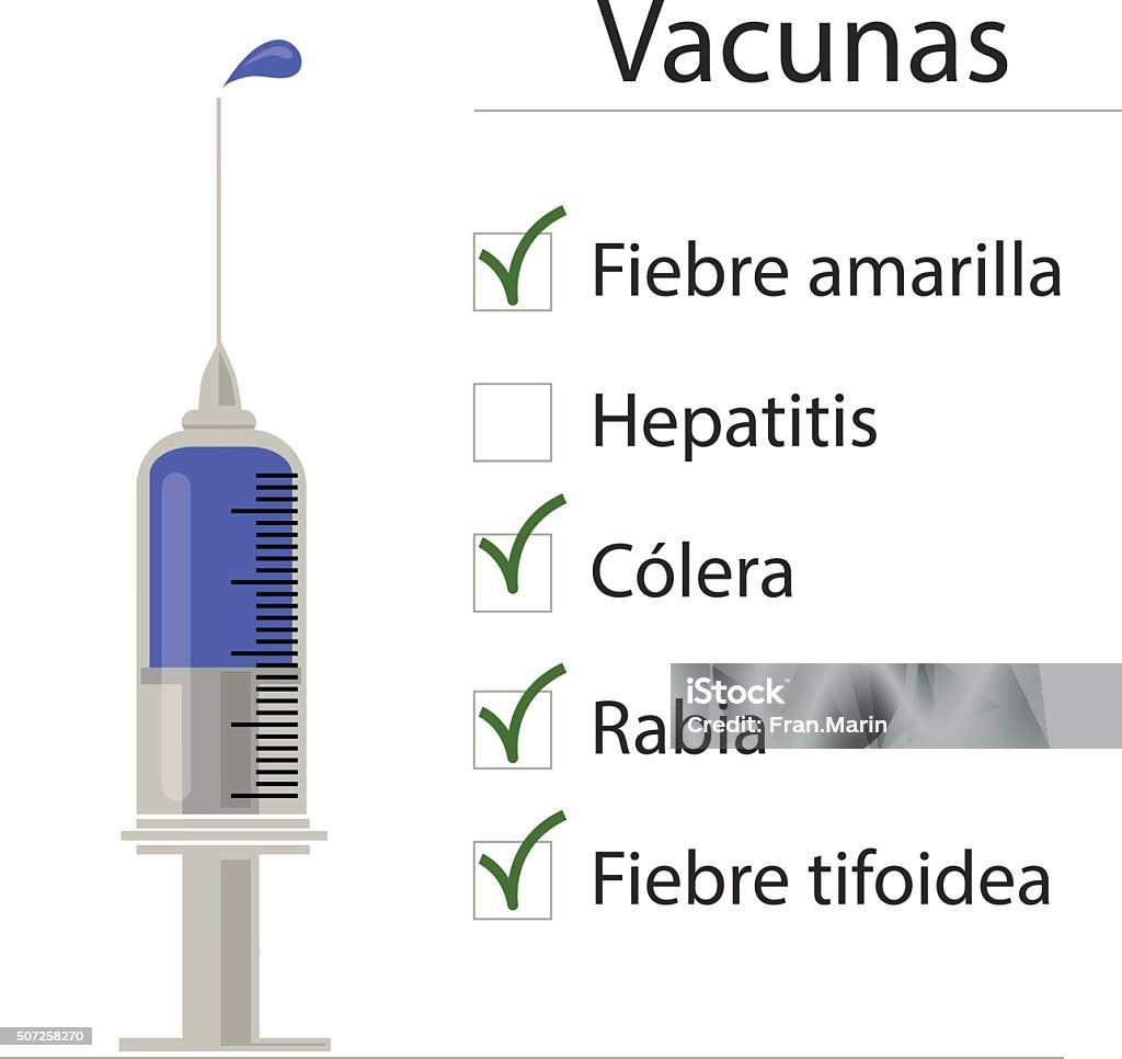 List of vaccines Syringe with blue vaccine. List of already injected vaccines. Image in vector format Alternative Therapy stock vector