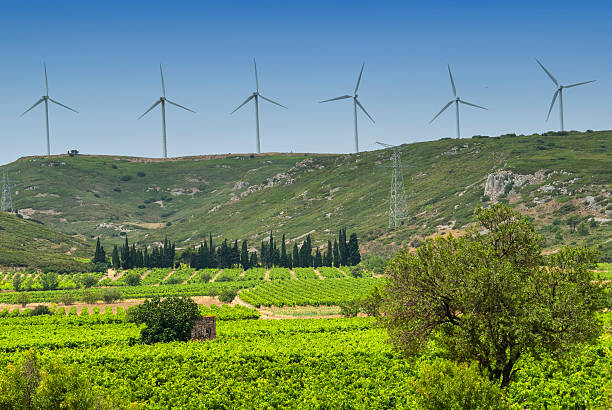 Wind turbines in France stock photo