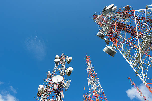 istock Three big radio mast with blue sky 507260768