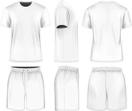 Men short sleeve t-shirt and sport shorts. Vector illustration. Fully editable handmade mesh.