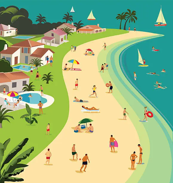 Vector illustration of Tropical Beach Holiday - portraite