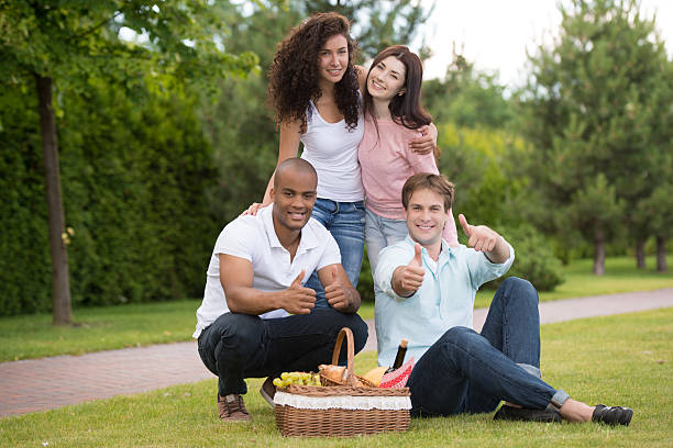 istock Group of young friends enjoying picnic 507266119