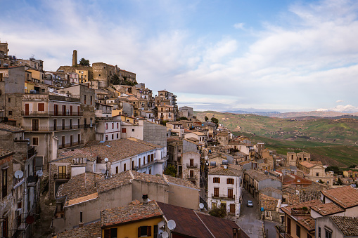 City of Cammarata in Central Sicily. Mediterranean Medieval City, built in the mountain of Cammarata