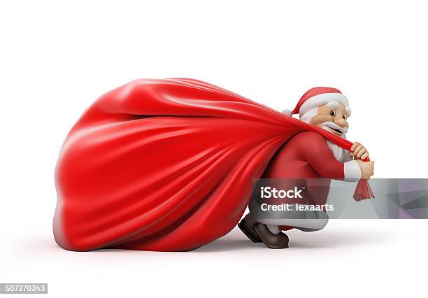 Santa Claus With A Heavy Bag Of Gifts Stock Photo - Download Image Now - Three Dimensional, Santa Claus, Christmas